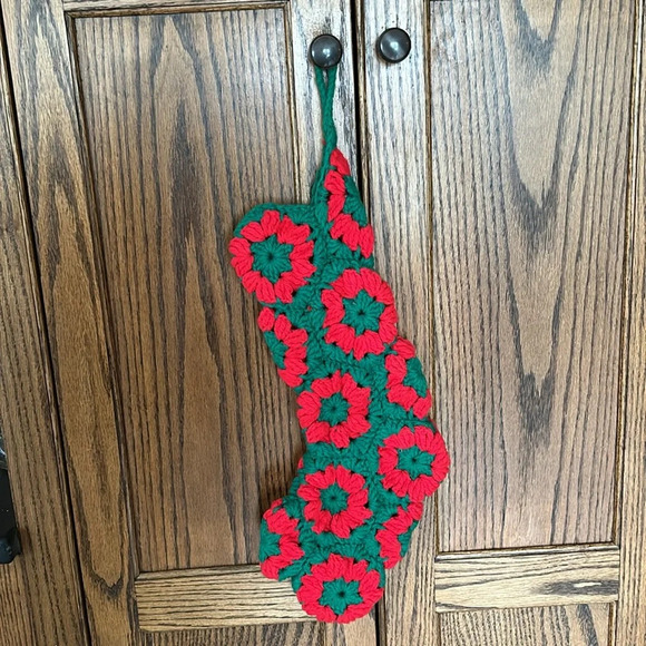 Crocheted Vintage Grandma Granny‎ Square Christmas Stocking Red Green Handmade - Picture 4 of 4